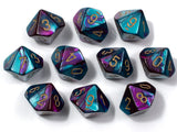 Gemini: Polyhedral Purple-Teal/Gold Set of Ten d10's CHX 26249