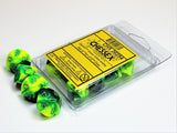 Green-Yellow w/ Silver: Gemini Polyhedral Set of Ten d10's CHX 26254