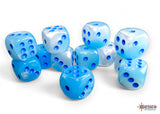 Gemini Pearl Turquoise-White/Blue Luminary 16mm d6 Dice Block (12 dice) CHX 26665