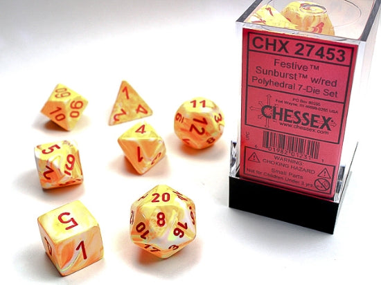Sunburst / Red: Festive Polyhedral Dice Set (7's) CHX 27453