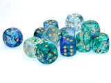 Nebula Oceanic/Gold Luminary 16mm d6 Dice Block (12 dice) CHX 27756