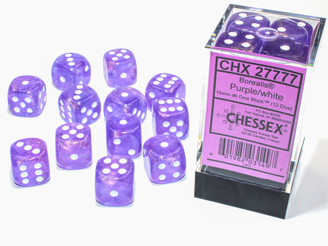 Purple / White Luminary: Borealis 12d6 16mm Dice Block CHX 27777