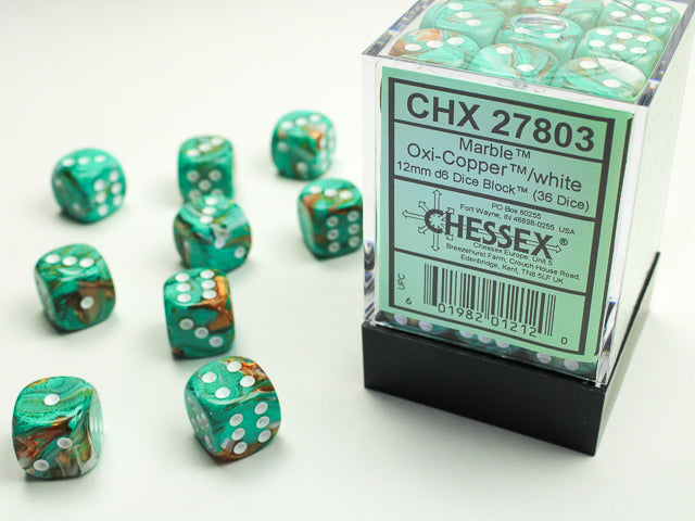 Oxi-Copper / White: Marble 36d6 12mm Dice Block CHX 27803
