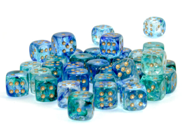 Nebula Oceanic/Gold Luminary 12mm d6 Dice Block (36 dice) CHX 27956