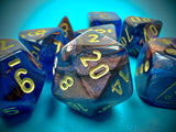 Azurite / Gold Lustrous Polyhedral Die Set (7's - with bonus die) CHX 30055