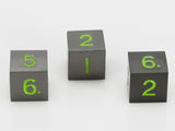 Green Gun Metal 6 Sided Polyhedral Dice - 3 Pack of D6 Dice ERD 135