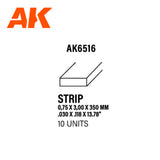 Styrene Strip - 0.75 x 3.00 x 350mm x 10 Units LTG AK-6516