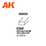 Styrene Strip - 1.00 x 2.00 x 350mm x 10 Units LTG AK-6520