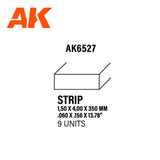 Styrene Strip - 1.50 x 4.00 x 350mm x 9 Units LTG AK-6527