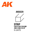 Styrene Strip - 2.00 x 2.00 x 350mm x 9 Units LTG AK-6529