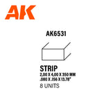 Styrene Strip - 2.00 x 4.00 x 350mm x 8 Units LTG AK-6531