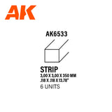 Styrene Strip - 3.00 x 3.00 x 350mm x 6 Units LTG AK-6533