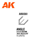 Styrene Angle - 3.0 x 3.0 x 350mm x 4 Units LTG AK-6561