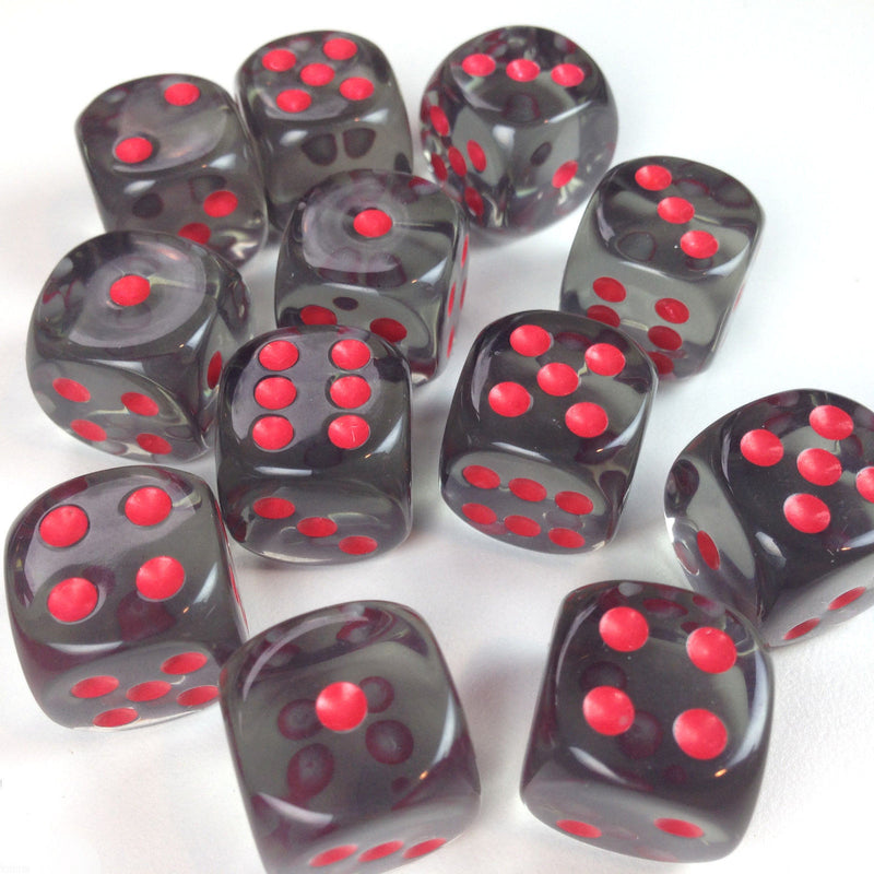 Smoke / Red: Translucent 12d6 16mm  Dice Set CHX 23618