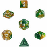 Gold-Green / White: Gemini Polyhedral Dice Set (7's) CHX 26425