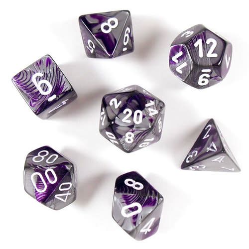 Purple-Steel / White: Gemini Polyhedral Dice Set (7's) CHX 26432
