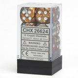 Copper-Steel / White: Gemini 12d6 16mm Dice Set CHX 26624