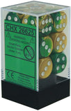 Gold-Green / White: Gemini 12d6 16mm Dice Block CHX 26625