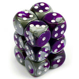 Purple-Steel / White: Gemini 12d6 16mm Dice Block CHX 26632