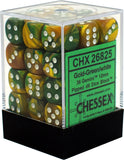 Gold-Green / White: Gemini 36d6 12mm Dice Block CHX 26825