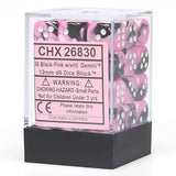Black-Pink / White: Gemini 36d6 12mm Dice Block CHX 26830