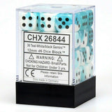 Teal-White / Black: Gemini 36d6 12mm Dice Block CHX 26844