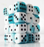 Teal-White / Black: Gemini 36d6 12mm Dice Block CHX 26844