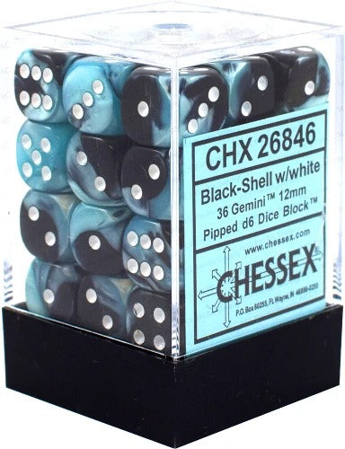 Black-Shell / White: Gemini 36d6 12mm Dice Block CHX 26846