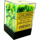 Green-Yellow / Silver: Gemini 36d6 12mm Dice Block CHX 26854