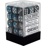 Steel-Teal / White: Gemini 36d6 12mm Dice Block CHX 26856