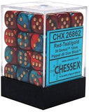 Red-Teal / Gold : Gemini 36d6 12mm Dice Block CHX 26862