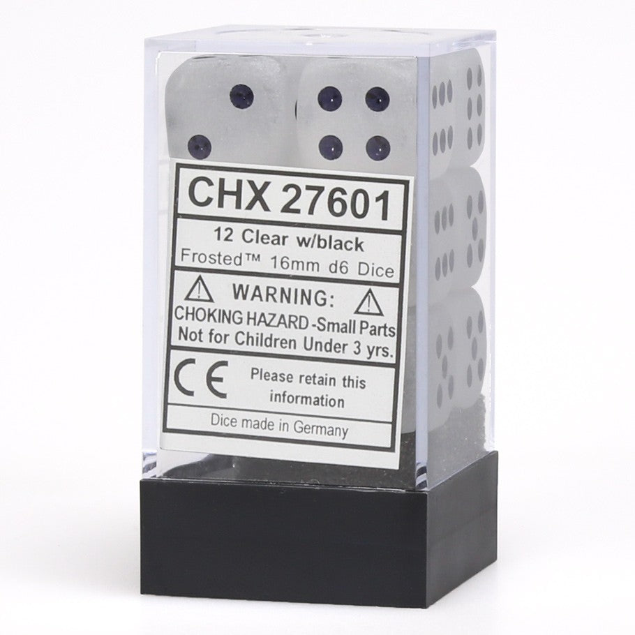 Clear / Black: Frosted 12d6 16mm Dice Set CHX 27601