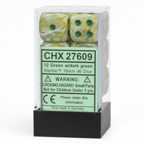 Green / Dark Green: Marble 12d6 16mm Dice Set CHX 27609