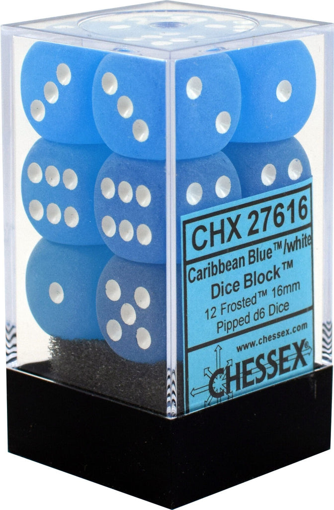 Caribbean Blue / White: Frosted 12d6 16mm Dice Set CHX 27616