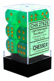 Light Green / Gold: Borealis 12d6 16mm Dice Set CHX 27625