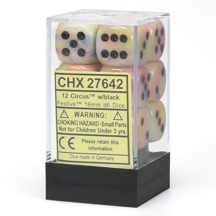 Circus / Black: Festive 12d6 16mm Dice Set CHX 27642