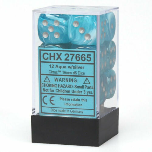 Aqua / Silver: Cirrus 12d6 16mm Dice Set CHX 27665