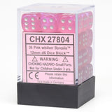 Pink / Silver: Borealis 36d6 12mm Dice Block CHX 27804