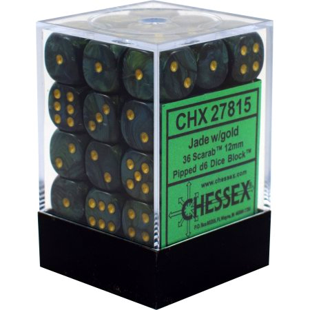 Jade / Gold: Scarab 36d6 12mm Dice Block CHX 27815