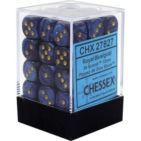 Royal Blue / Gold: Scarab 36d6 12mm Dice Block CHX 27827