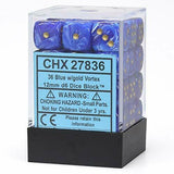Blue / Gold: Vortex 36d6 12mm Dice Block CHX 27836
