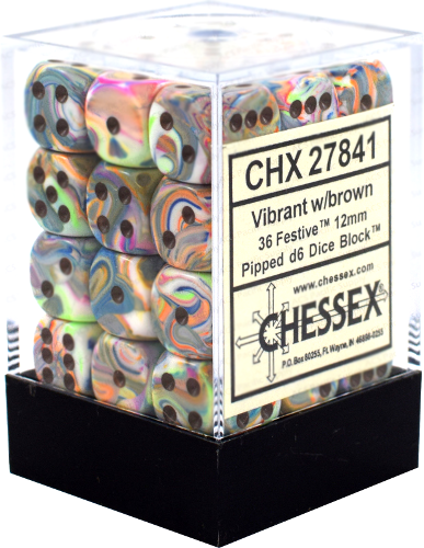 Vibrant / Brown: Festive 36d6 12mm Dice Block CHX 27841