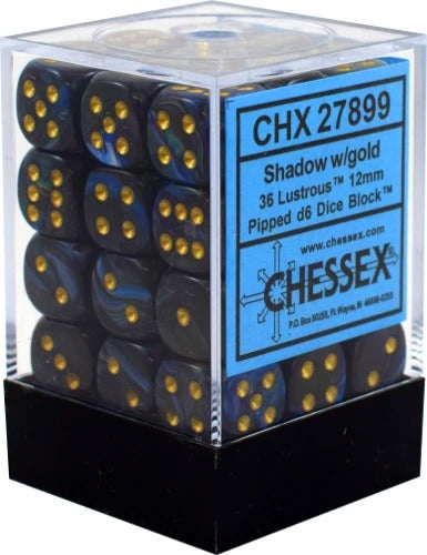 Shadow / Gold : Lustrous 36d6 12mm Dice Block CHX 27899
