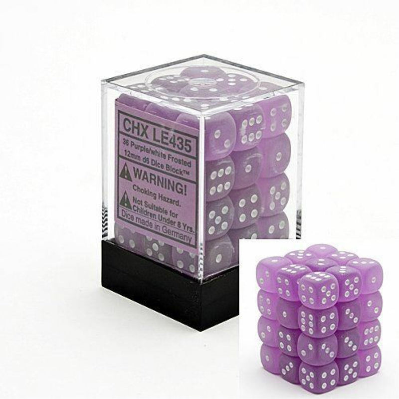 Purple / White: Frosted 36d6 12mm Dice Block CHX LE435