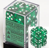 Green with White: Translucent 12d6 16mm Dice Set CHX 23605