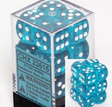 Teal with White: Translucent 12d6 16mm Dice Set CHX 23615