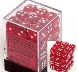 Red with White: Translucent 36d6 12mm Dice Block CHX 23804