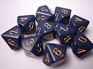 Dusty Blue with Copper: Opaque d10 Dice Set (10's) CHX 25226