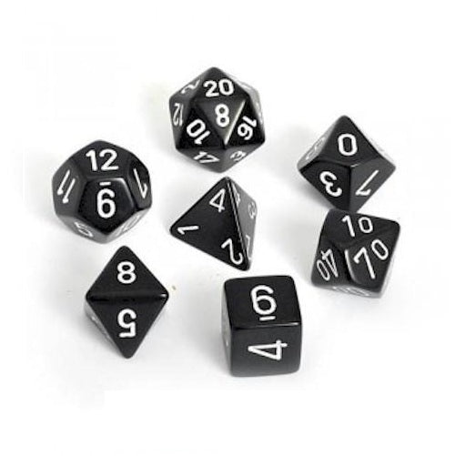 Black with White: Opaque Polyhedral Dice Set (7's) CHX 25408
