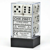 White with Black: Opaque 12d6 16mm Dice Set CHX 25601